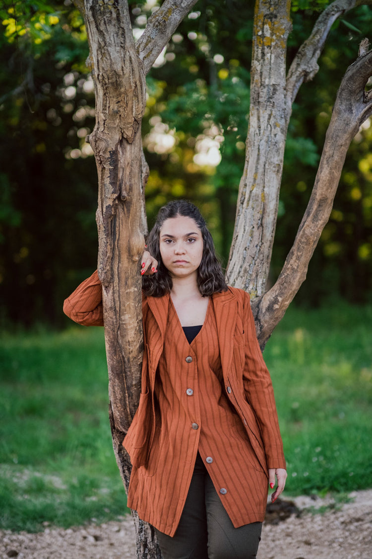 Gilè lungo sfoderato cotone ruggine