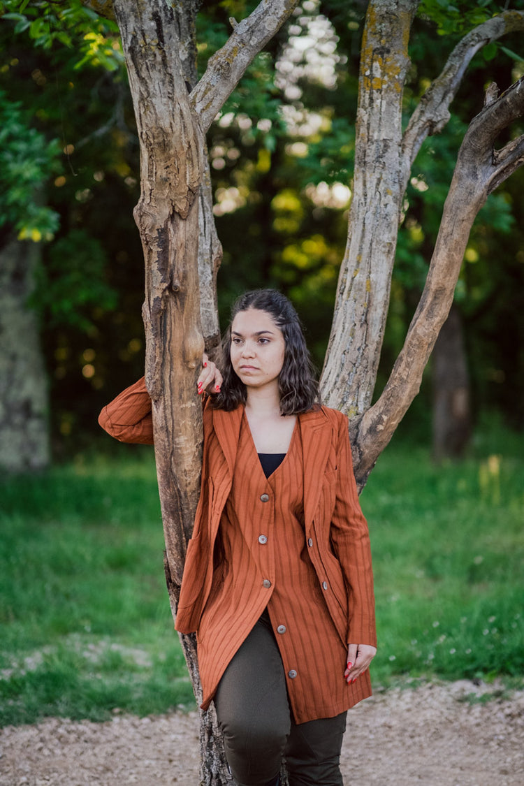 Gilè lungo sfoderato cotone ruggine