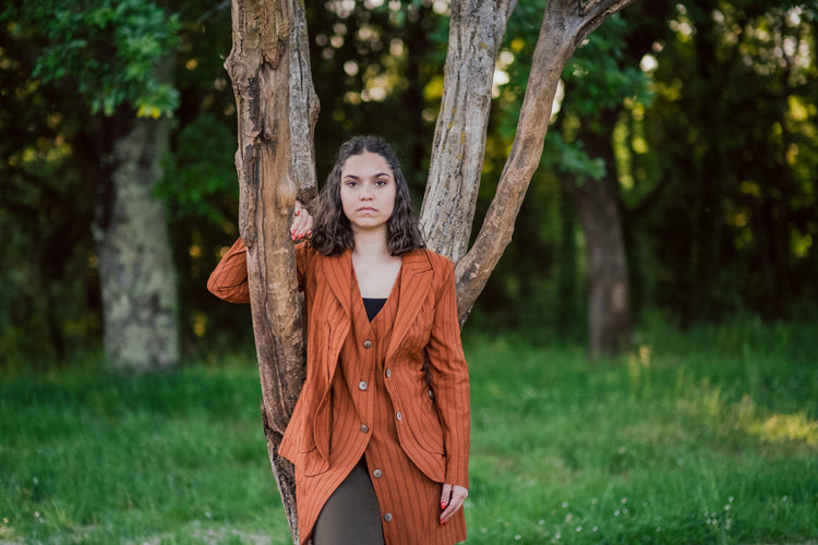 Gilè lungo sfoderato cotone ruggine