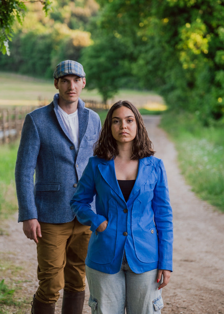 Giacca maremmana sfoderata cotone azzurro modello "Violetta"