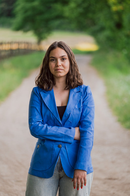 Giacca maremmana sfoderata cotone azzurro modello "Violetta"