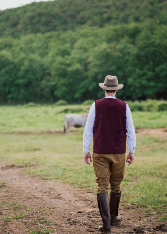 Gilè lungo velluto bordeaux stile maremmano
