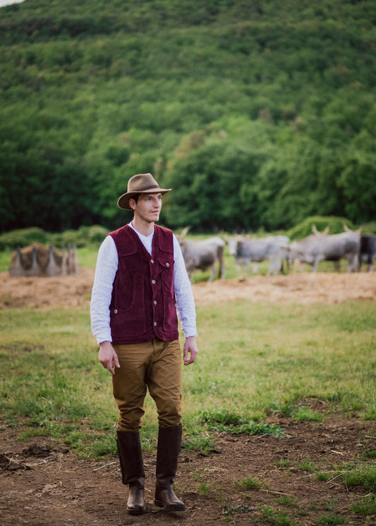 Gilè lungo velluto bordeaux stile maremmano