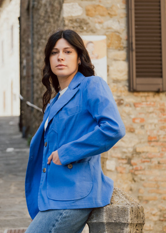 Giacca maremmana sfoderata cotone azzurro modello "Violetta"