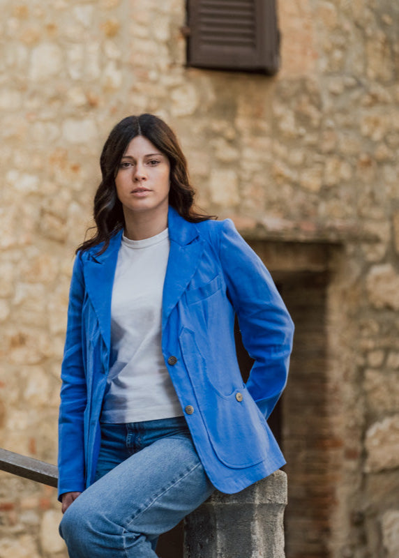 Giacca maremmana sfoderata cotone azzurro modello "Violetta"