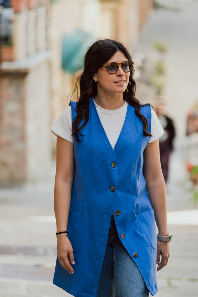 Gilè lungo sfoderato cotone azzurro