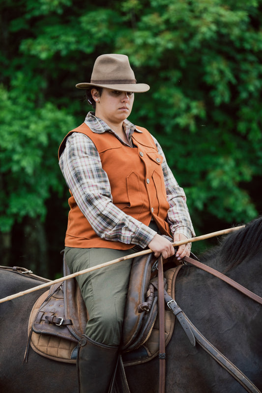 Gilè lungo fustagno arancione stile maremmano