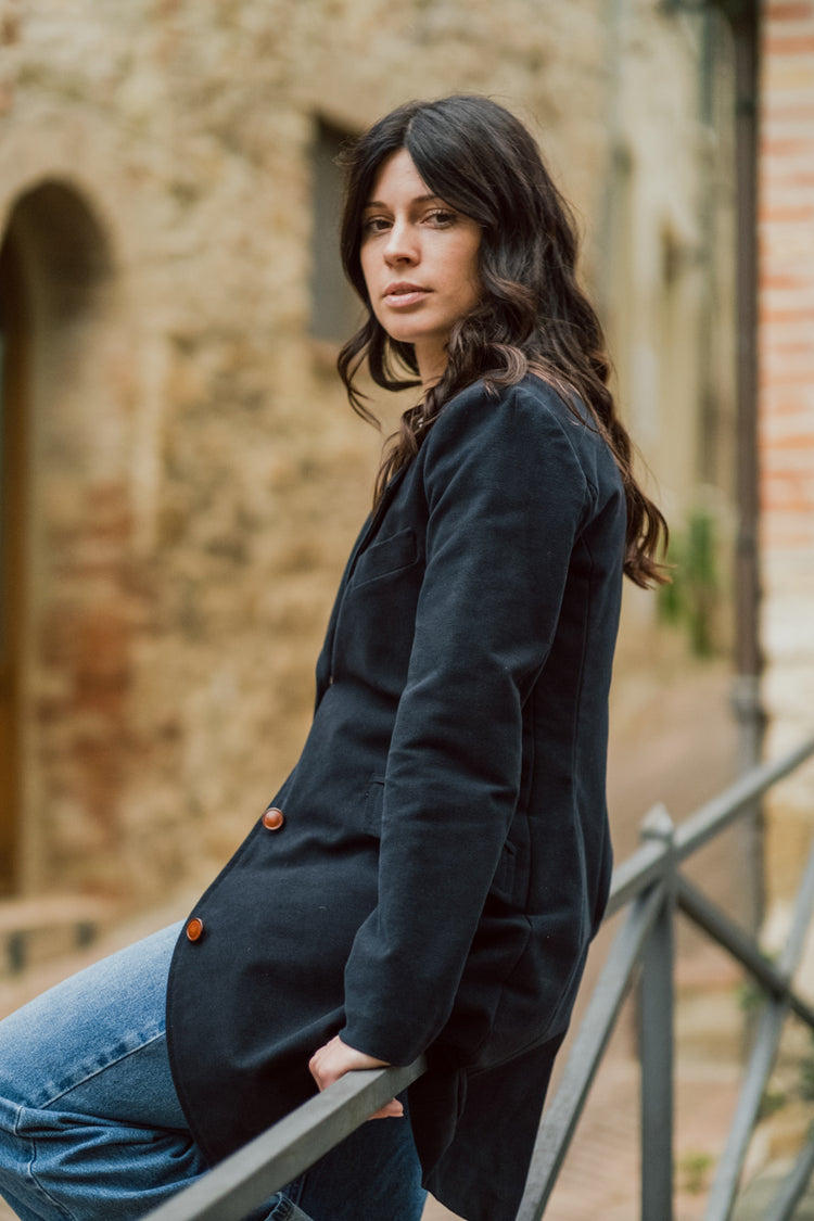 Cappotto fustagno blu modello "Alice"