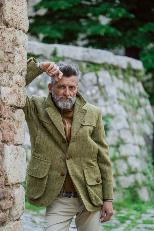 Giaccone lana tweed verde modello "Amiata"