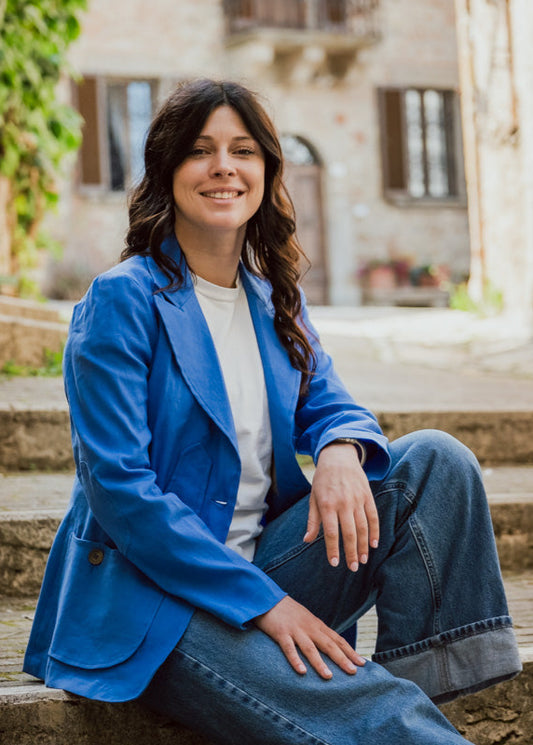 Giacca maremmana sfoderata cotone azzurro modello "Violetta"